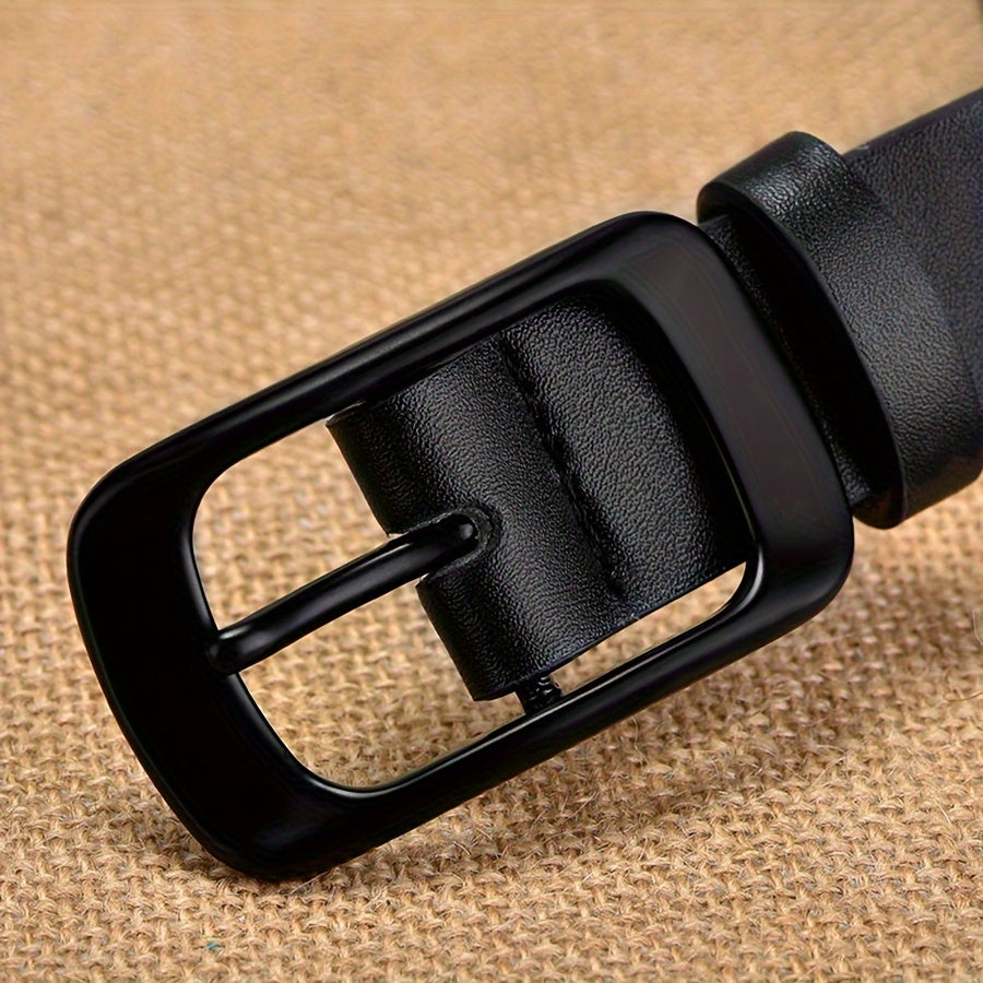 Black Retro Style Pin Buckle Belt Made from Solid Color PU Leather for Women