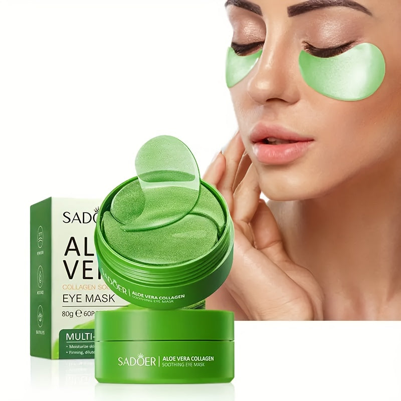 Unisex Unscented Aloe Vera Collagen Eye Mask Set for Moisturizing and Firming 2 Pack