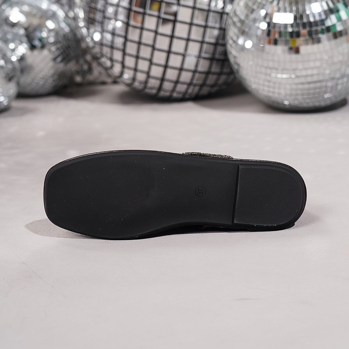 Women's Brown Flats with Rhinestone Straps Comfortable Round Toe