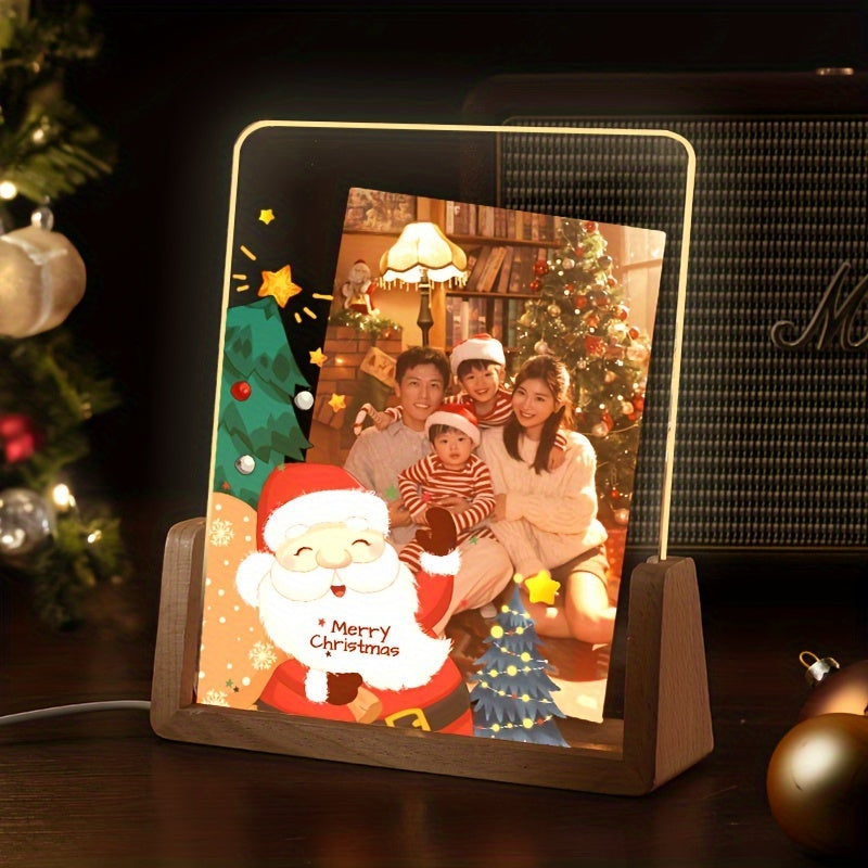 Персонализированная светящаяся акриловая рамка в форме сердца для Рождества - настраиваемое фото, идеальное семейное украшение и персонализированный подарок для близких, подходит для возрастной категории 14+