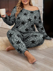Plus Size Ladies Sleepwear Set Tie-Dye Star Print Lounge Pajamas