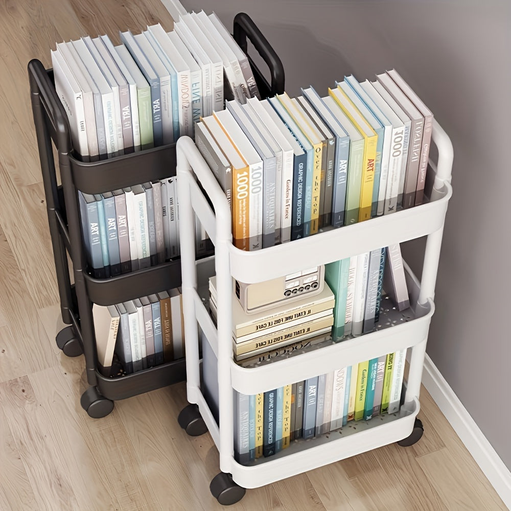 White and Black Plastic Rolling Storage Cart 3-Tier Organizer for Kitchen Bathroom Bedroom