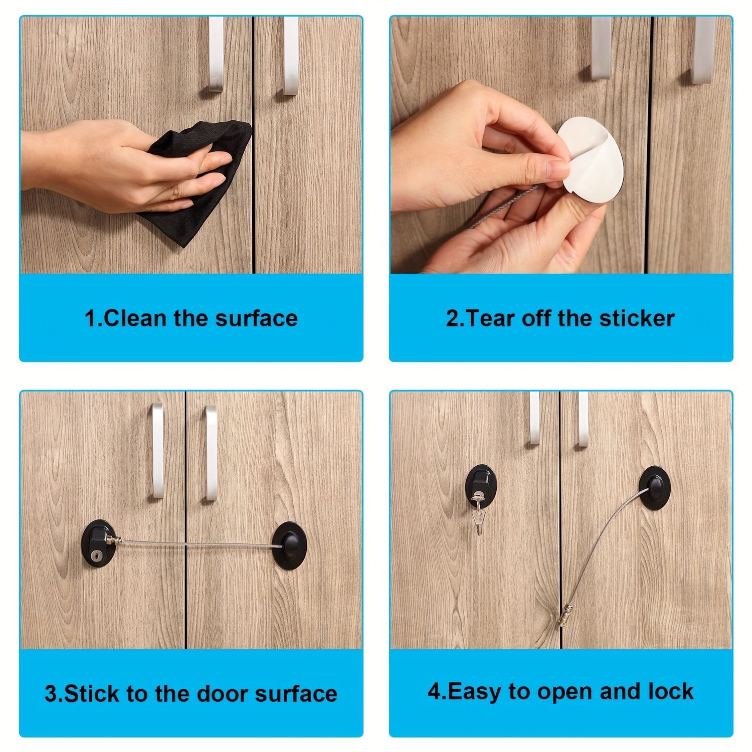 Set of 4 Childproof Cabinet Locks for Freezer Drawers and Doors