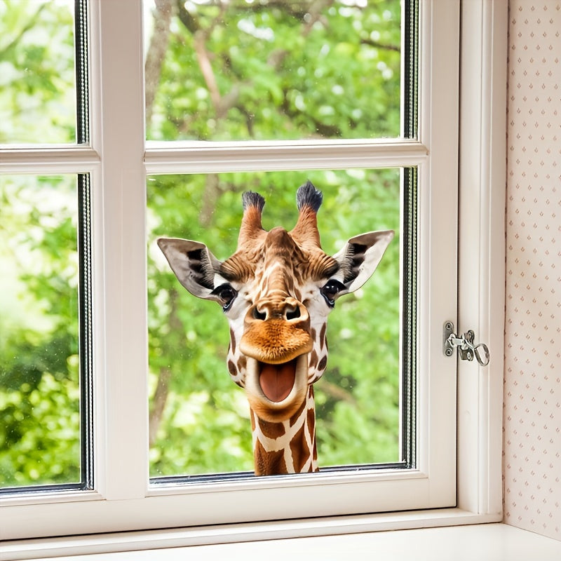 Giraffe Peeking Window Decal with Yellow Glasses Removable Wall Sticker for Bedroom Living Room Office