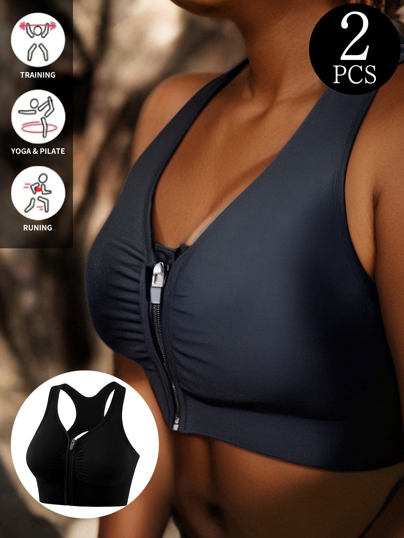 Women Plus Size Seamless Breathable Sports Bras Zipper Front Black Navy