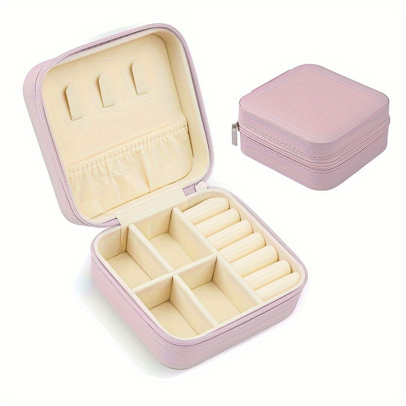 Kompakt sayohat uchun zargarlik qutisi, PU charm bilan tashkil etuvchi, uzuklar, sirg‘alar va taqinchoqlar uchun