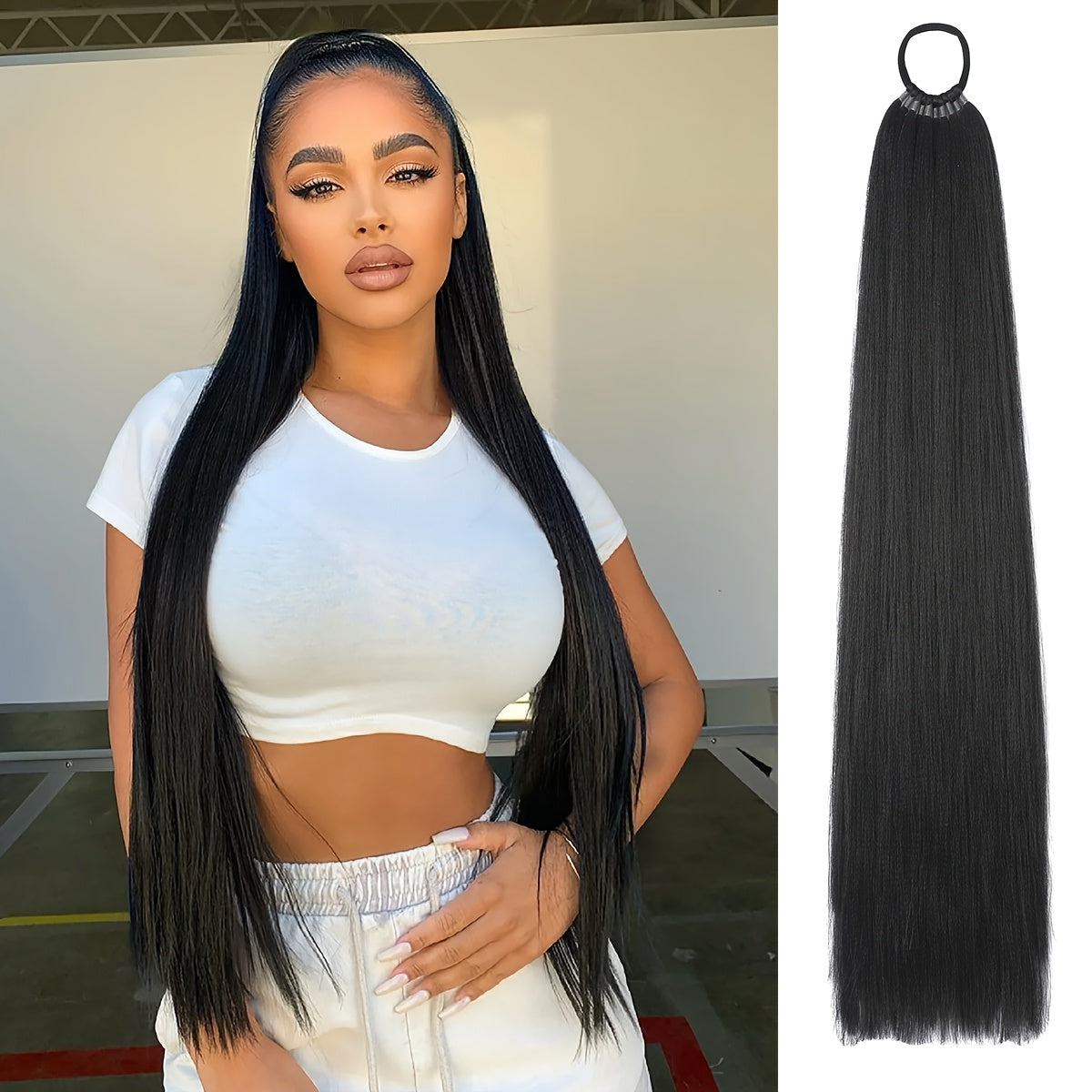 Women’s 66.04cm Straight Ponytail Extension Synthetic Hair Heat-Resistant Elastic Band