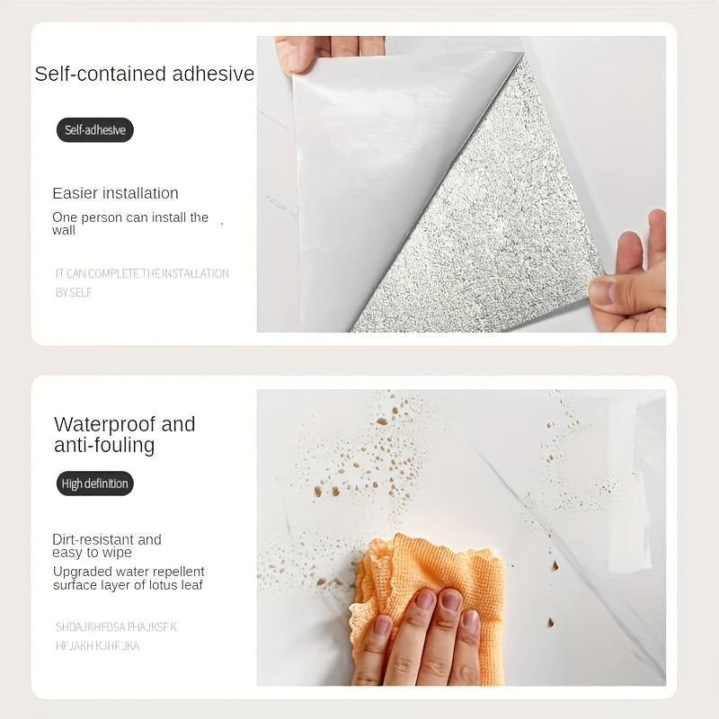 Set of 20 Marble Tile Wall Stickers Waterproof Self-Adhesive Removable for Kitchen Living Room Bathroom