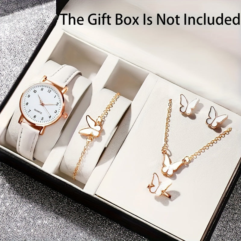Набор из 6 женских кварцевых часов с кожаными ремешками и бижутерией в виде бабочек