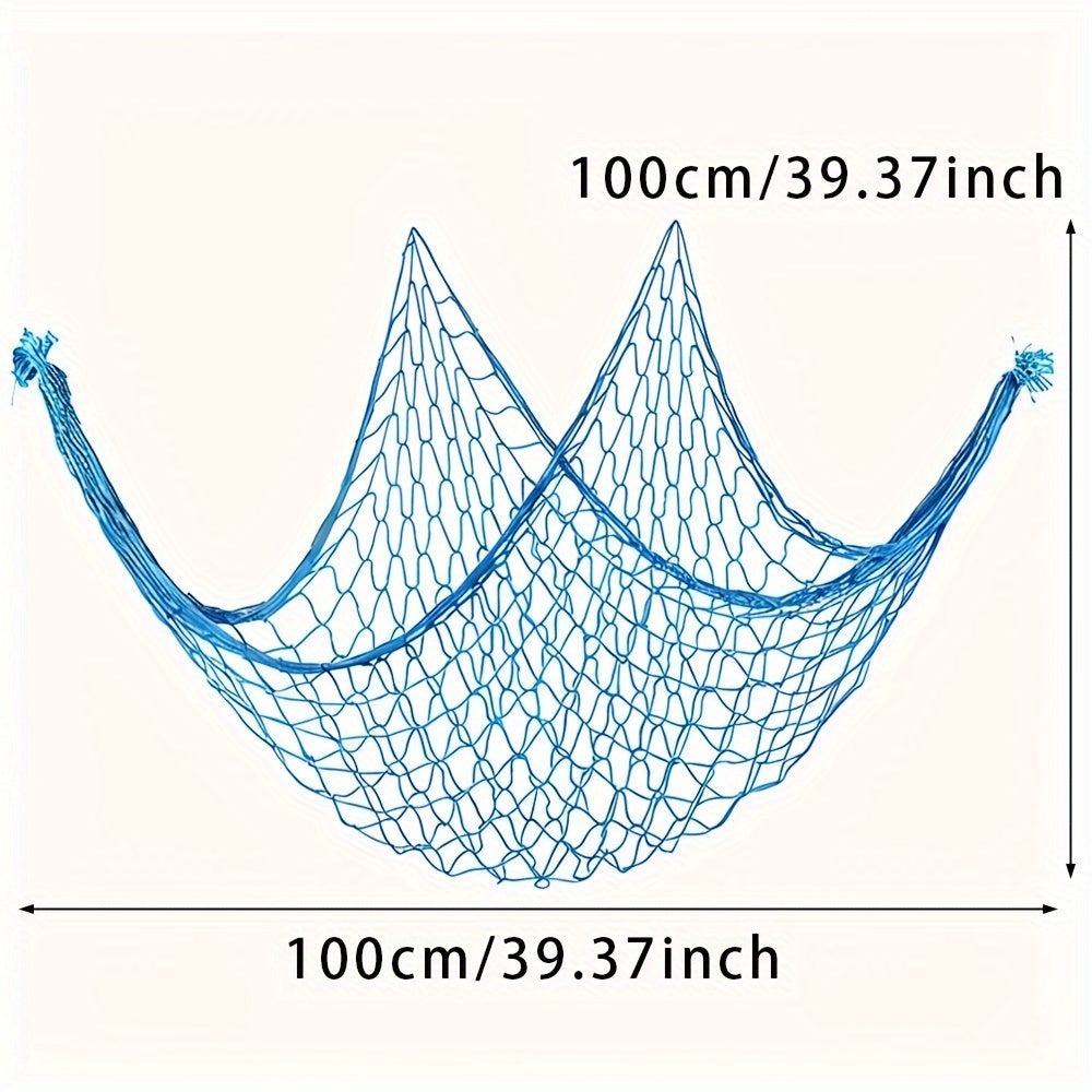 Nautical Blue Fishing Net Wall Decor with Seashells for Ocean-Themed Events