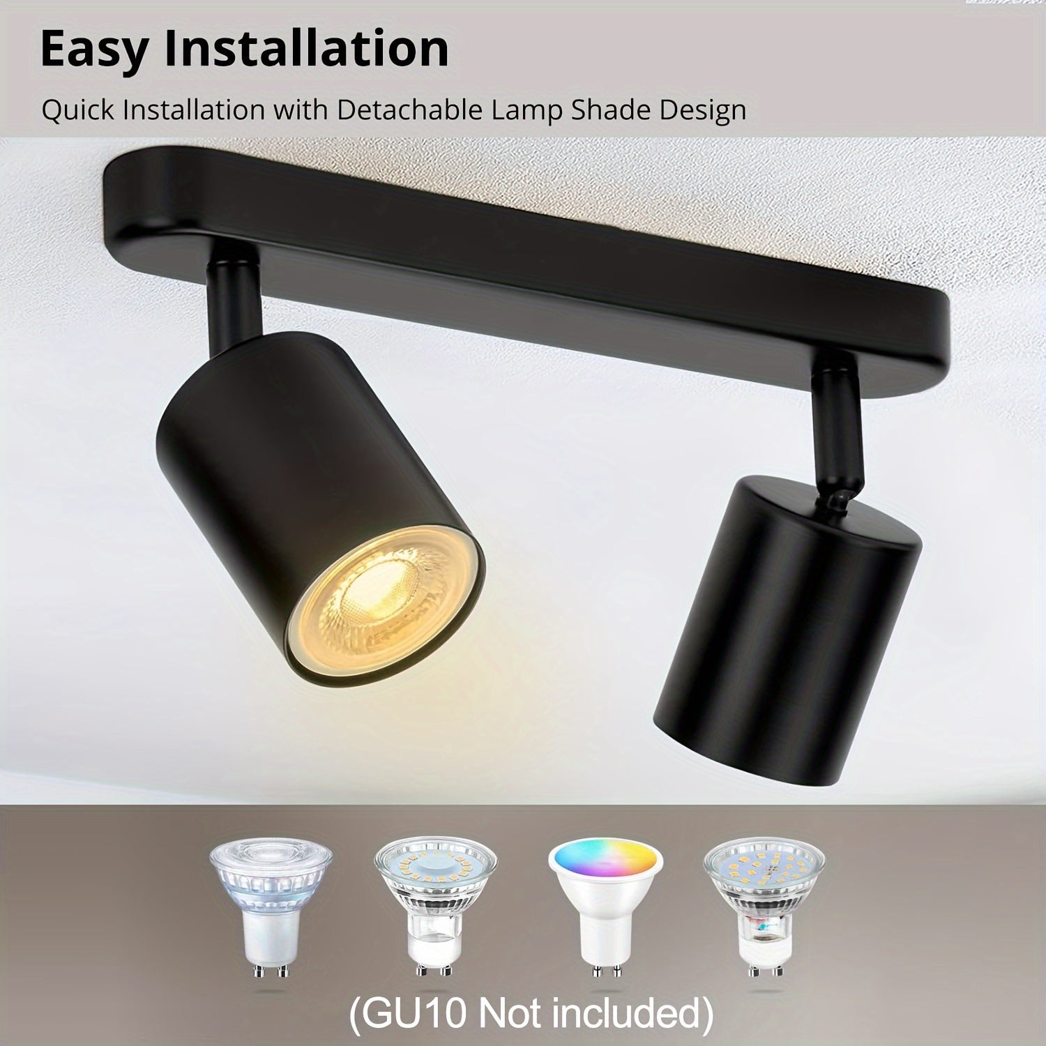 1 шт. AMANSOUR Винтажный стиль потолочный светильник из литого железа с 2-ламповым поворотным прожектором, основание GU10, полупотолочный монтаж, управление переключателем, 110В-240В - лампочка не включена