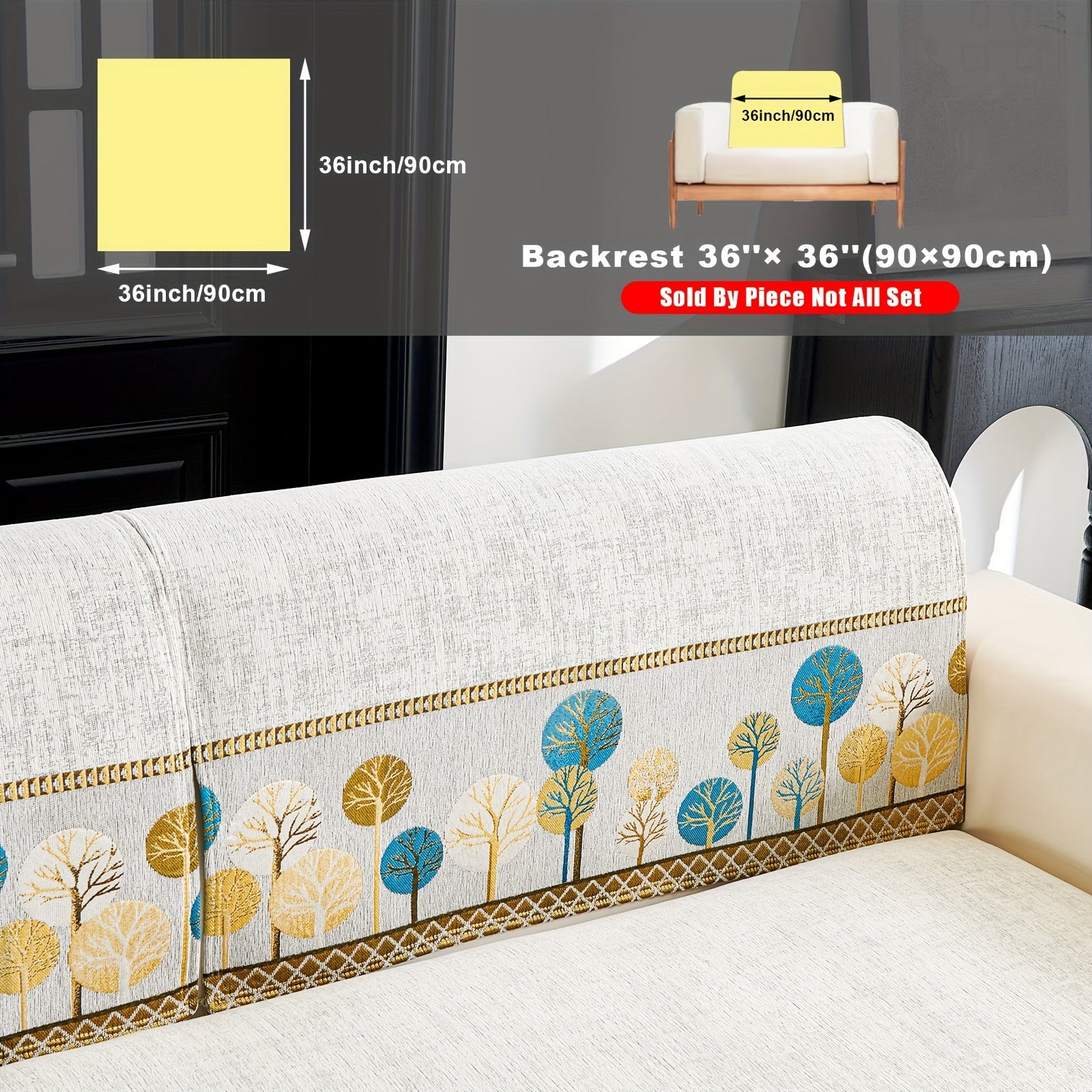 Chenille Sofa Cover with Tree Embroidery Pet-Friendly Slip-Resistant Easy to Clean Fits Various Sofa Sizes for Living Room and Home Decor