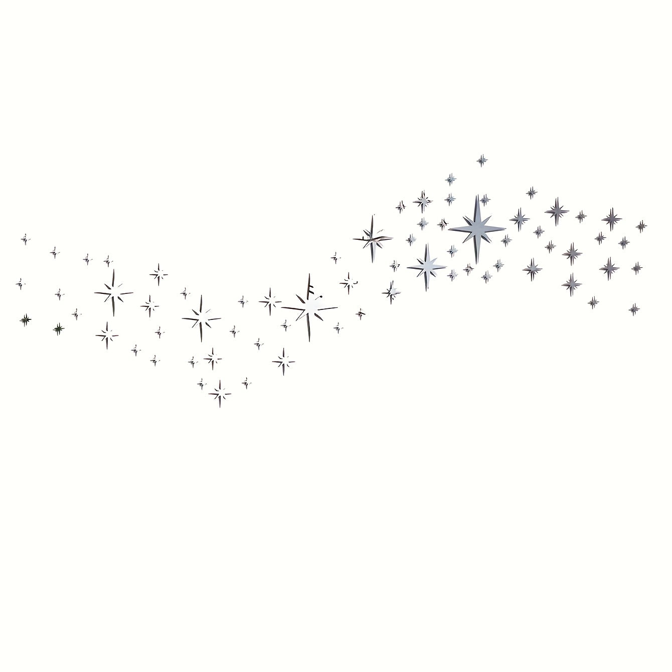 Коробка из 82 акриловых зеркальных наклеек в форме звезд для креативного декора стен и потолков.