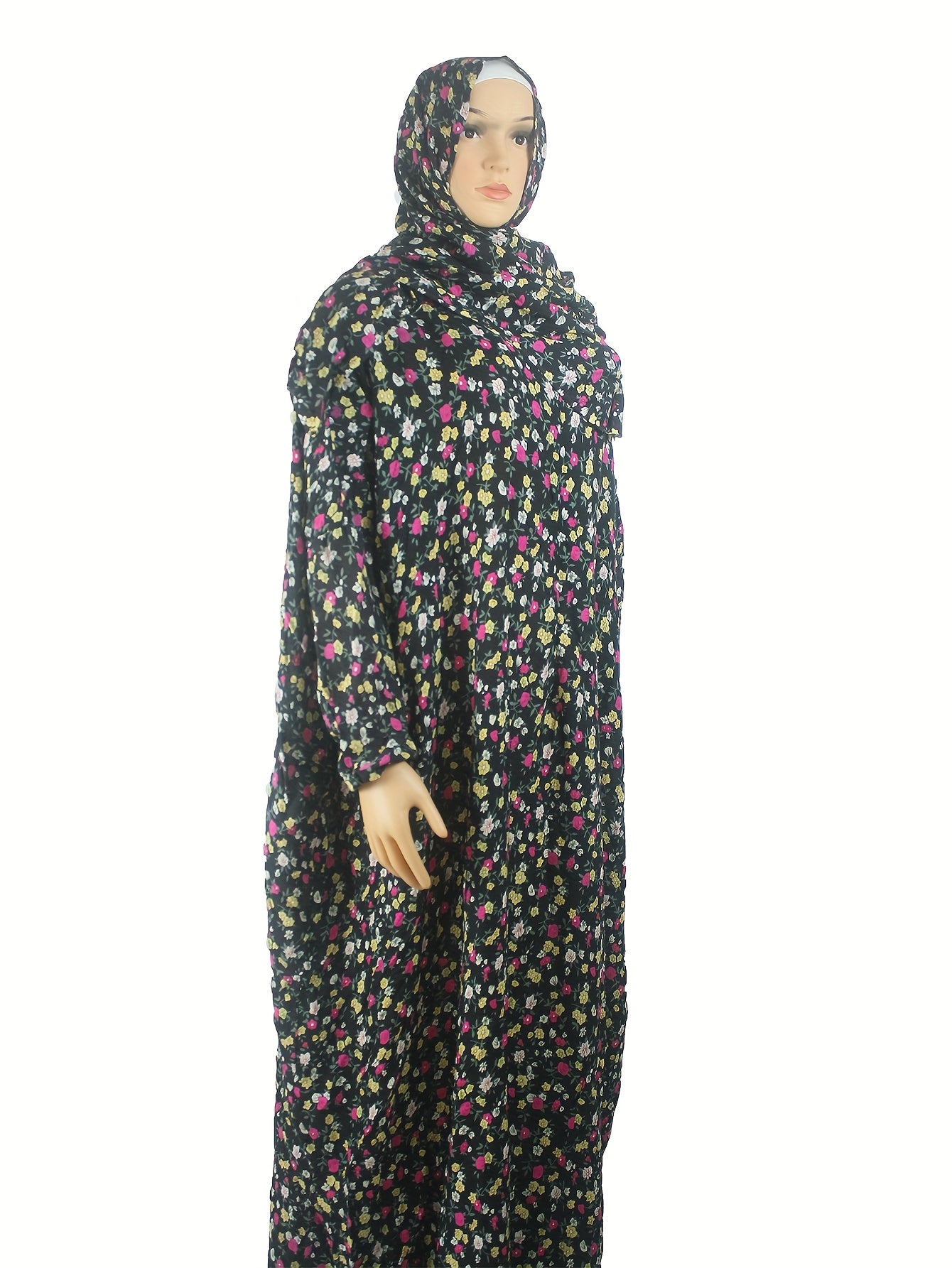 Plus Size Floral Abaya Dress Islamic Modest Clothing Eid Ramadan