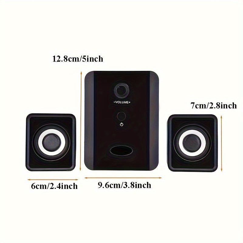 USB Desktop Speakers with Adjustable Volume and Bass Stereo Soundbar and Subwoofer for PC Laptop Tablet Black or White