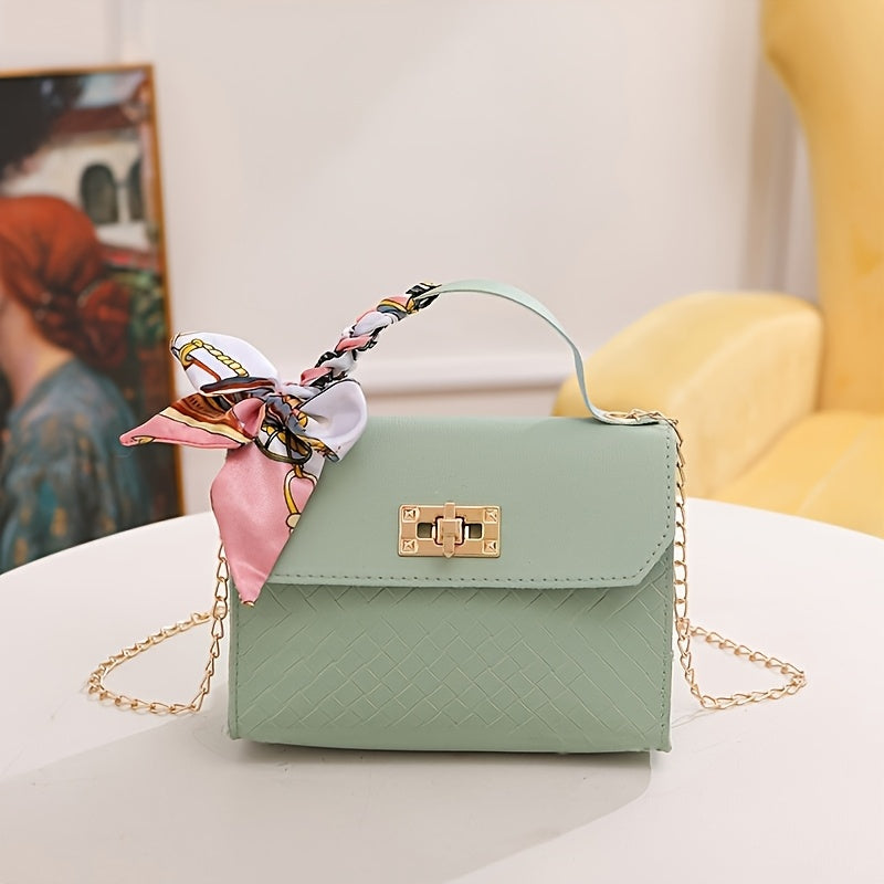 Mini Crossbody Bag with Scarf Chain Strap Lightweight Detachable Shoulder Bag in Multiple Colors