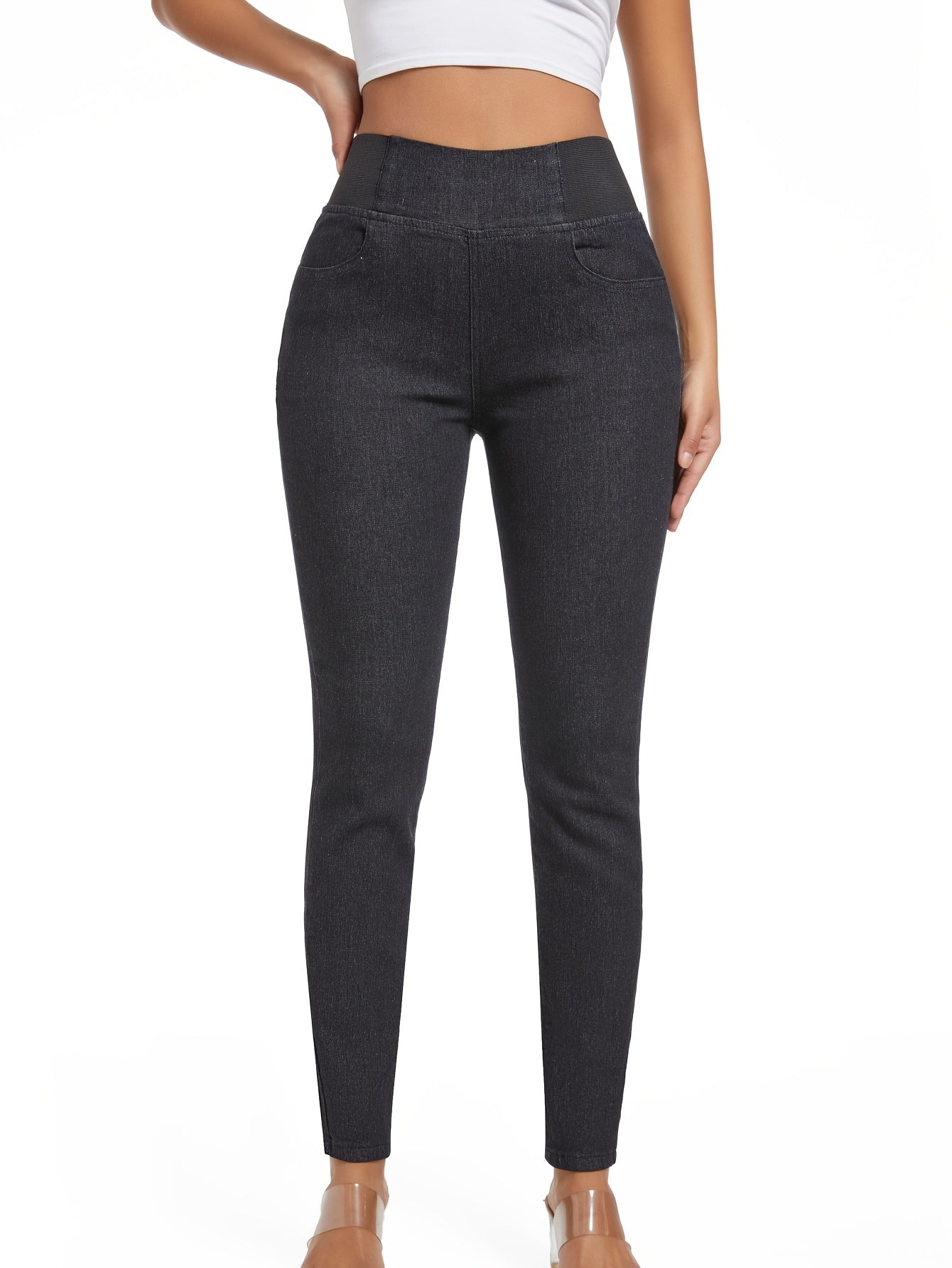 Women's Plus Size Stretch Denim Jeans High-Rise Slim Fit Black/Dark Gray