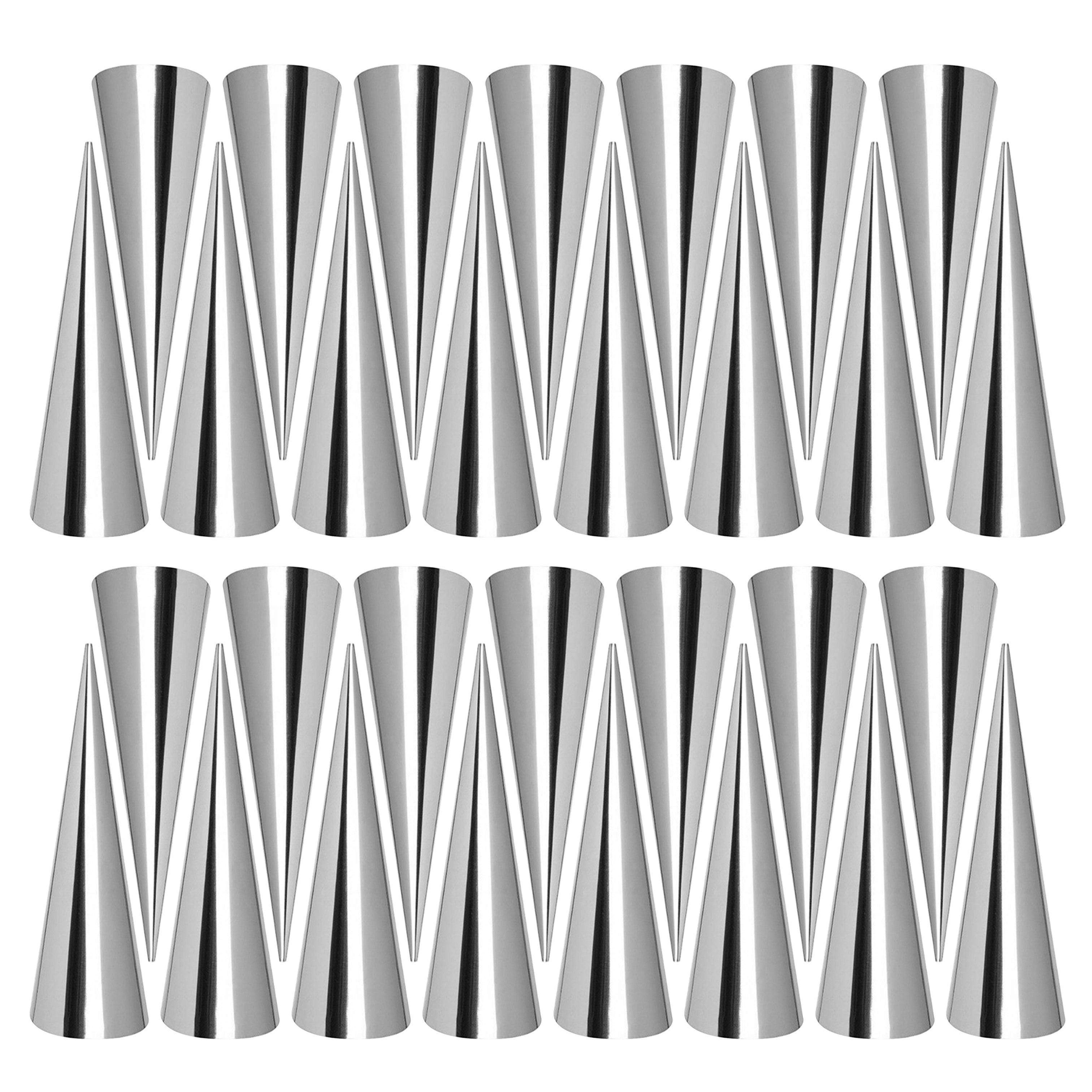 Set of 30 Stainless Steel Cone Molds for Croissants Cannolis and Waffle Cones