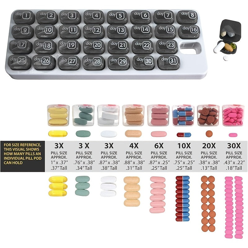 Deluxe 31-Day Pill Organizer Durable PP Material Portable with Removable Compartments