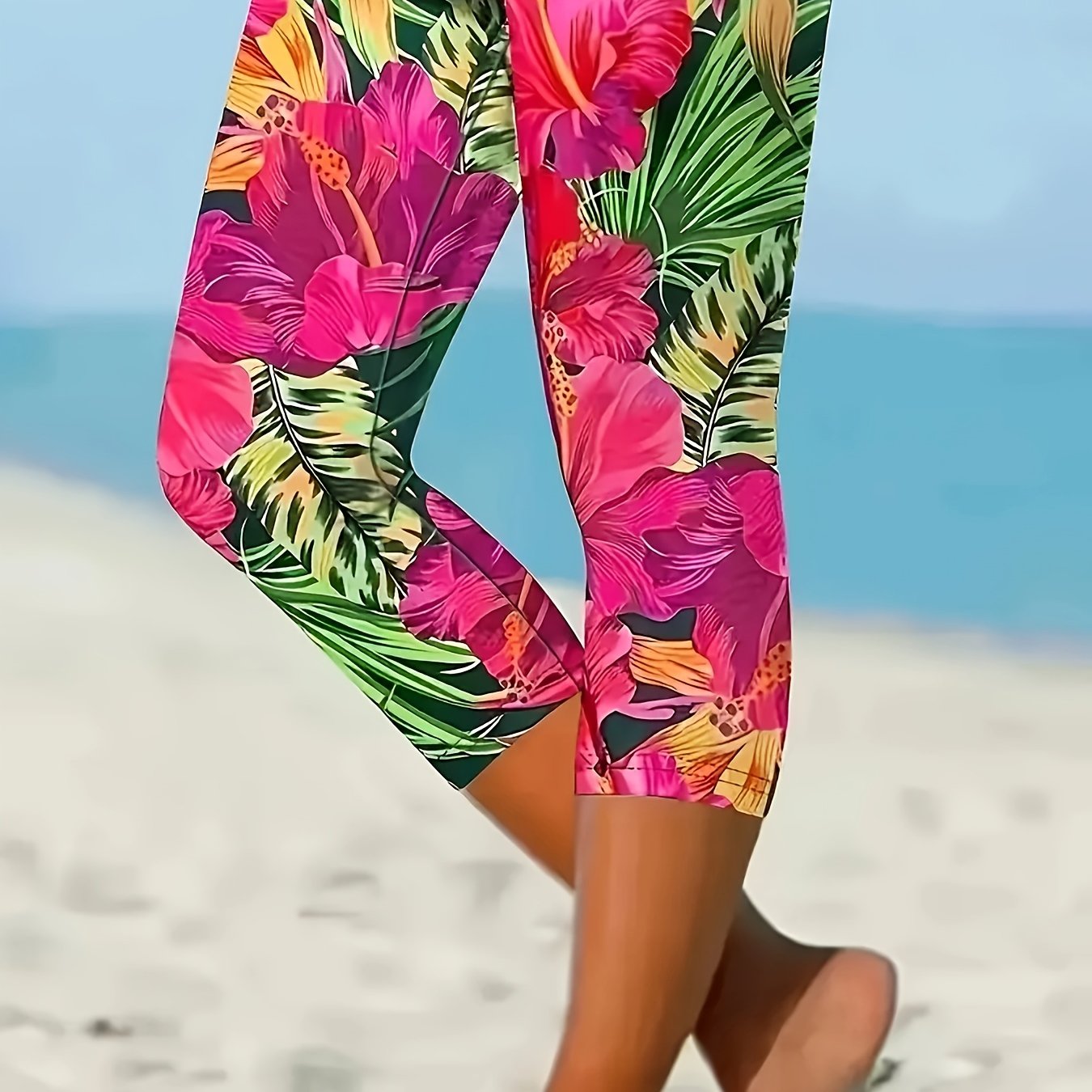 Plus Size Tie-Dye Stretchy Capri Leggings Polyester Casual All Seasons