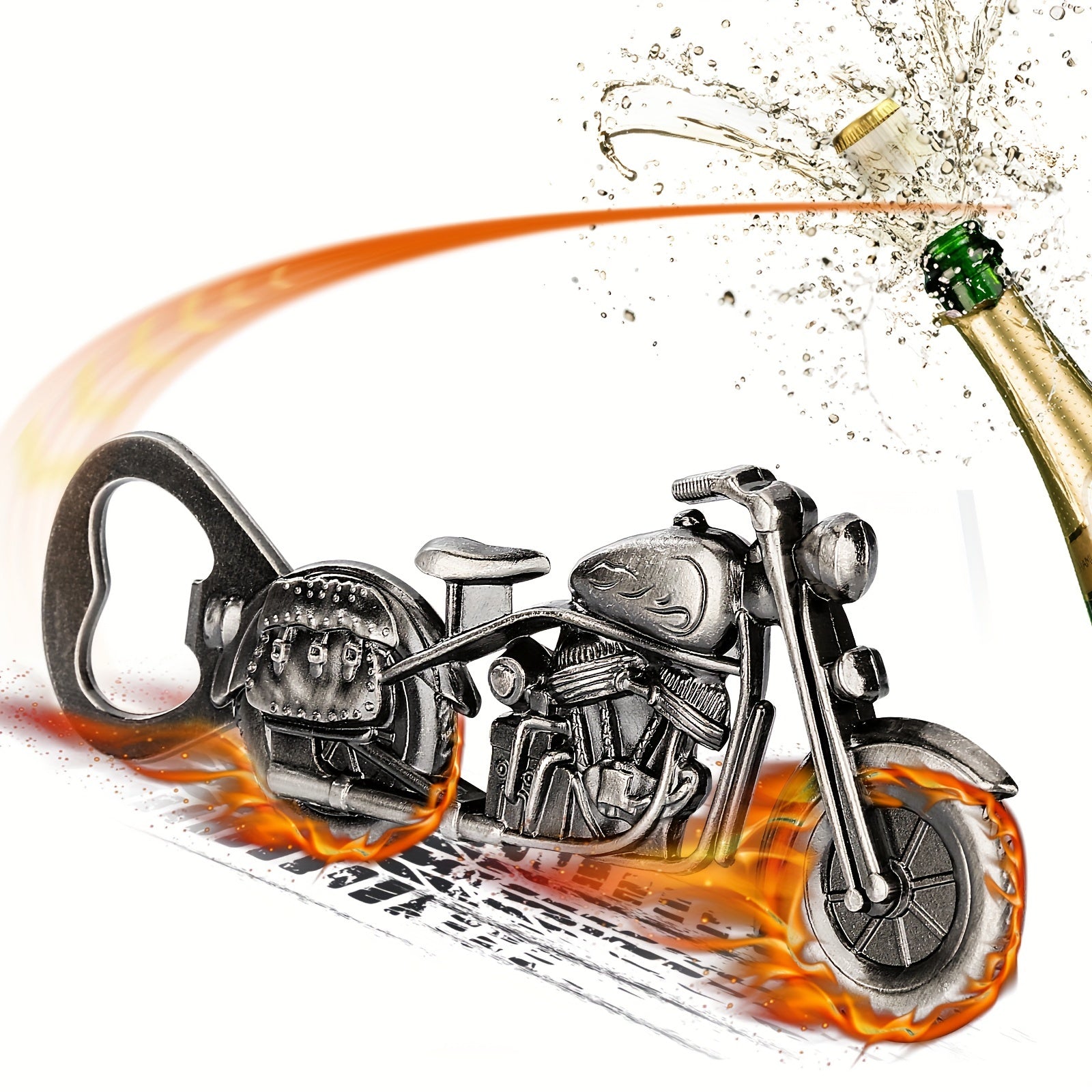 Vintage mototsikl shaklidagi shisha ochgich, pivo, vino va sharbat ochish uchun saqlash sumkasi bilan, barlar, klublar, restoranlar va uy barlari uchun ideal. Yozgi ichimliklar uchun mukammal.