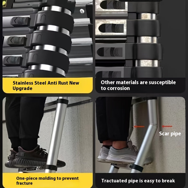 Stainless Steel Telescopic Ladder with Folding Design and Bamboo Joints