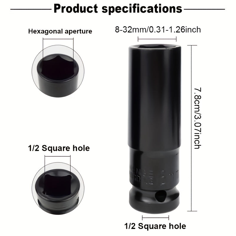 Impact Socket Set 8mm-32mm for Automotive Repair Electric Wrench Extension