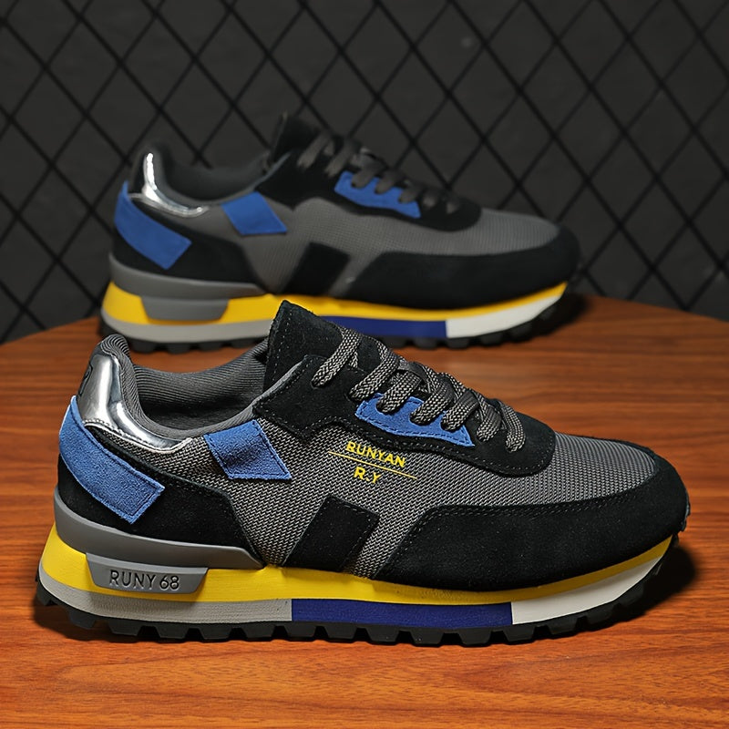 Men's Casual Mesh Sneakers with Breathable Upper, Durable Sole, Low Top in Black Blue Yellow