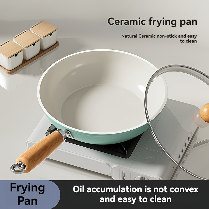 Non-Stick Ceramic Frying Pan Skillet with Cast Iron Handle for Induction Gas Stoves