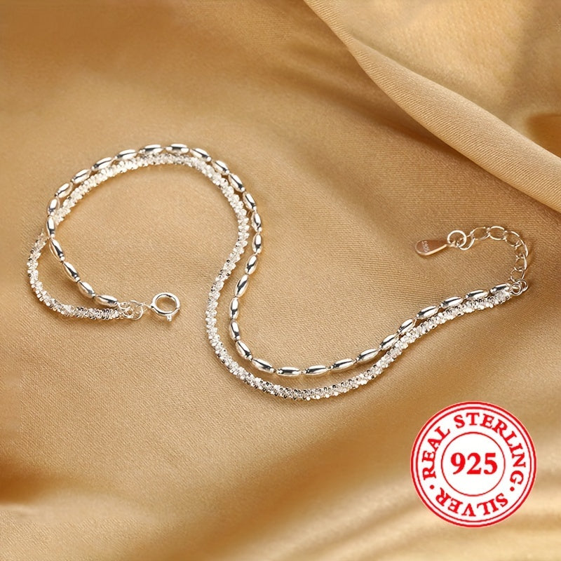 S925 Sterling Silver Ikki Qavatli Bilaguzuk, Mart Tug'ilgan Kuni To'pi, Nafis Qirralar Dizayni, Har Kuni va Bayramlarda Kiymak Uchun Mukammal, Har Mavsumda Qulay Luks Aksessuar.