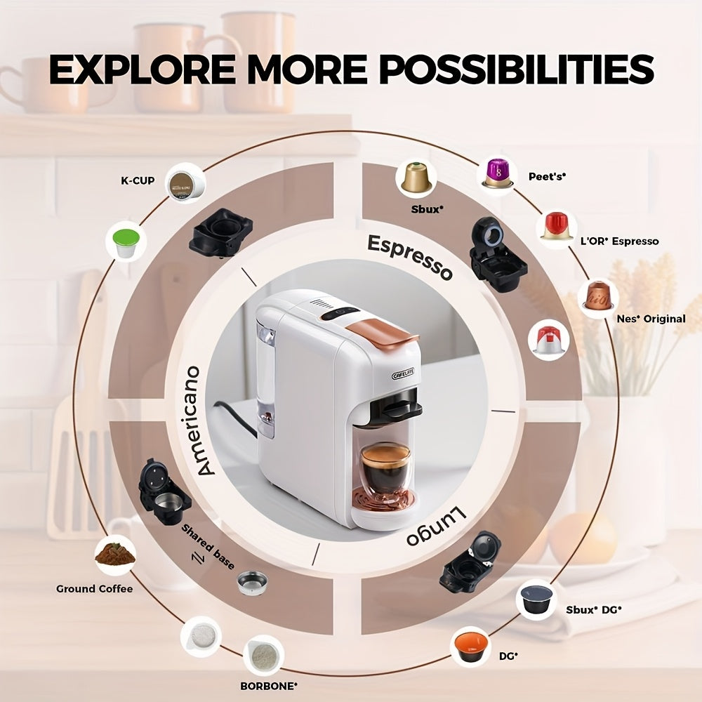 5-In-1 Capsule Coffee Maker Fully Automatic with Ground Coffee for Home Office