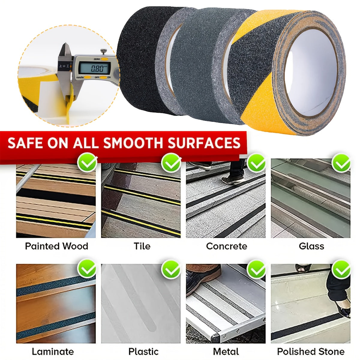 Anti Slip Safety Tape Yellow Black 5.08 Cm X 5 M for Stairs and Steps