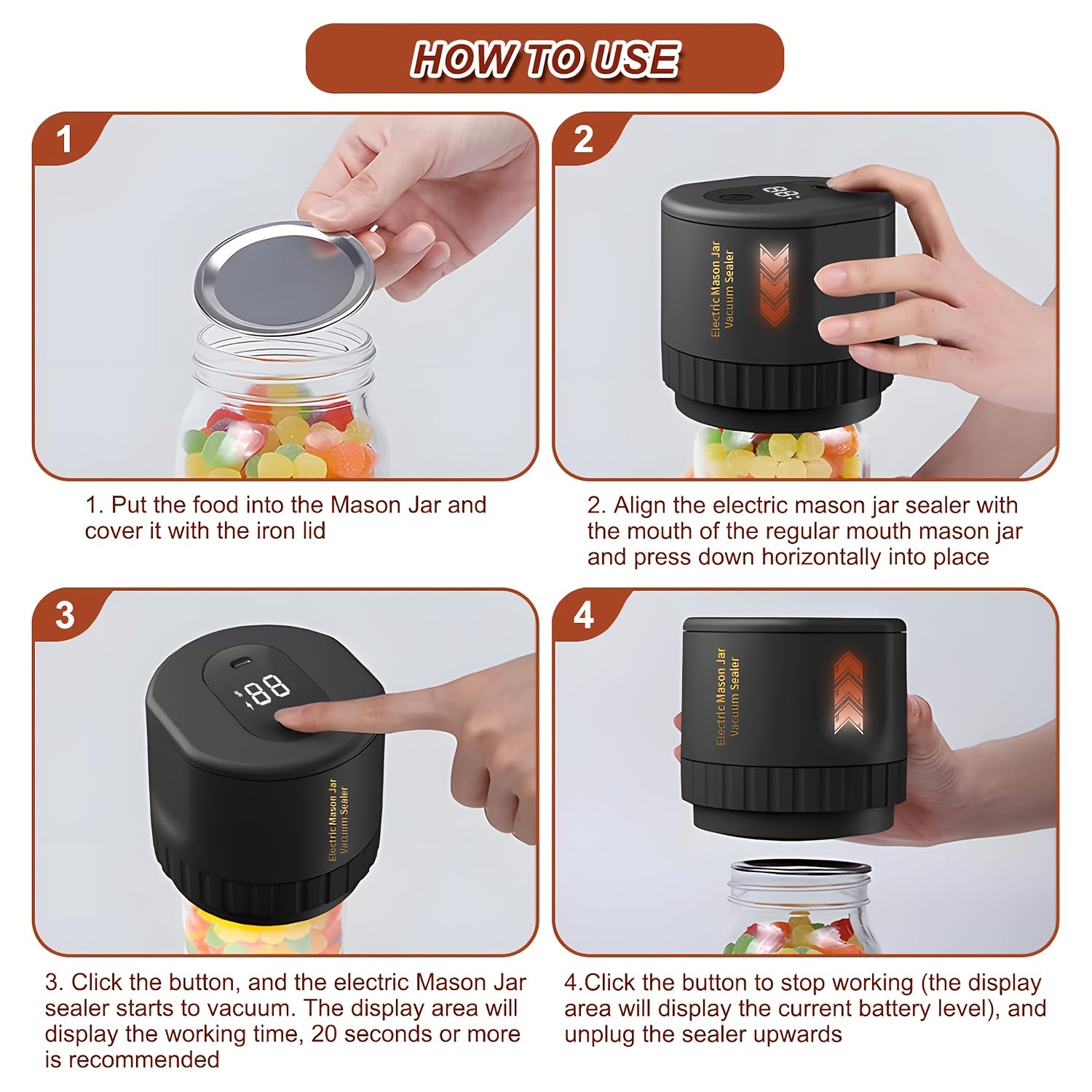 Sellador al vacío eléctrico para frascos de boca ancha y estrecha para almacenamiento de alimentos y fermentación