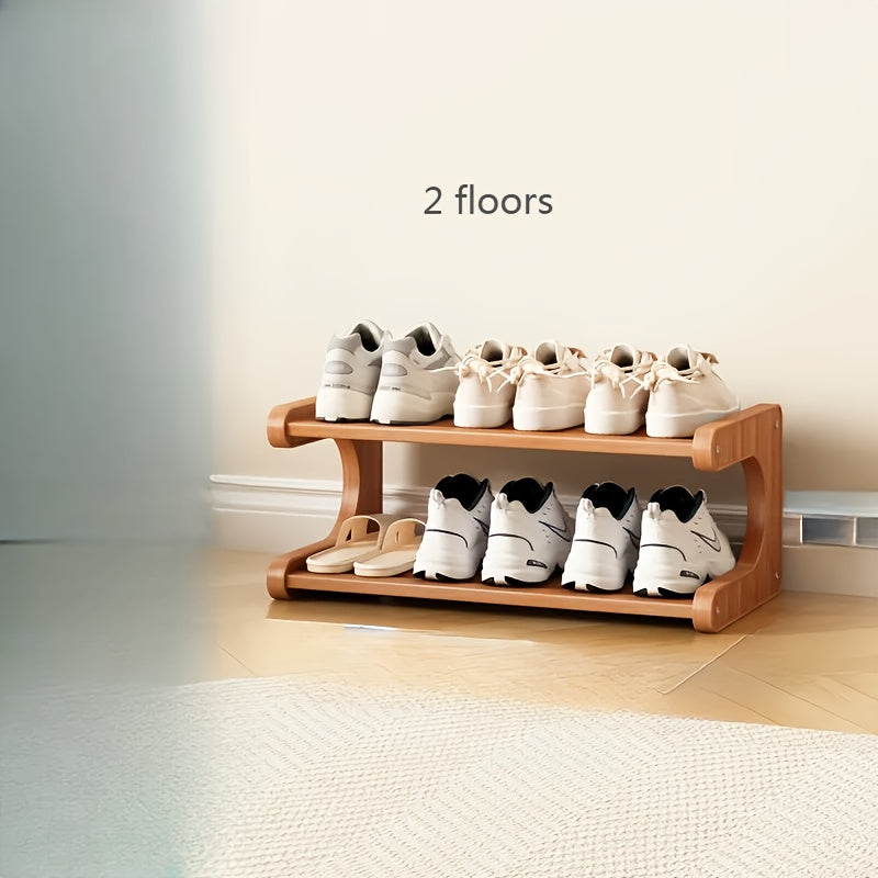 Zapatero de madera con dos niveles y cajas de almacenamiento cuadradas, diseño estrecho