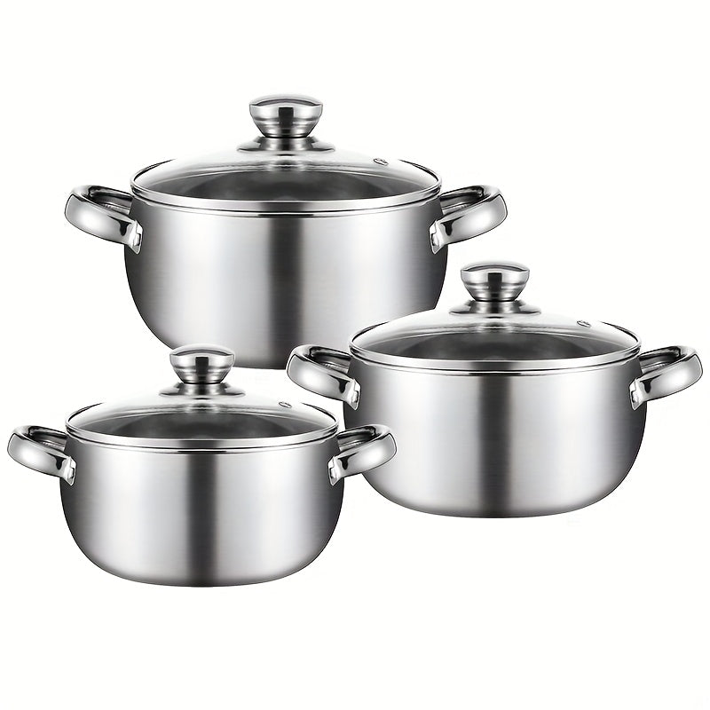 7-Piece Stainless Steel Cookware Set with Glass Lids for Soup and Stew
