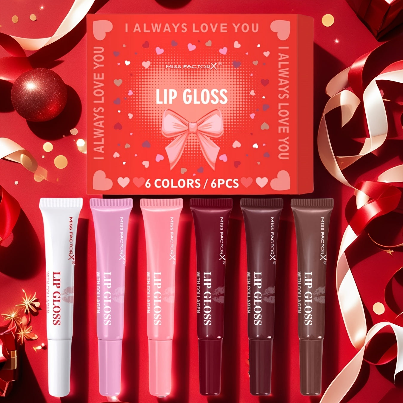 Women Lip Gloss Set 6 Pieces Hyaluronic Acid Hydrating Brightening Gift