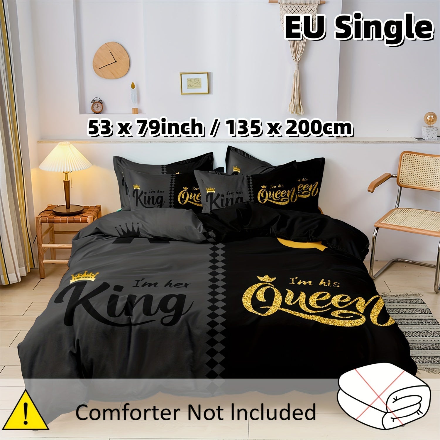 Valentine's Day Crown Duvet Cover Set Queen King 3 Piece Soft Polyester Breathable