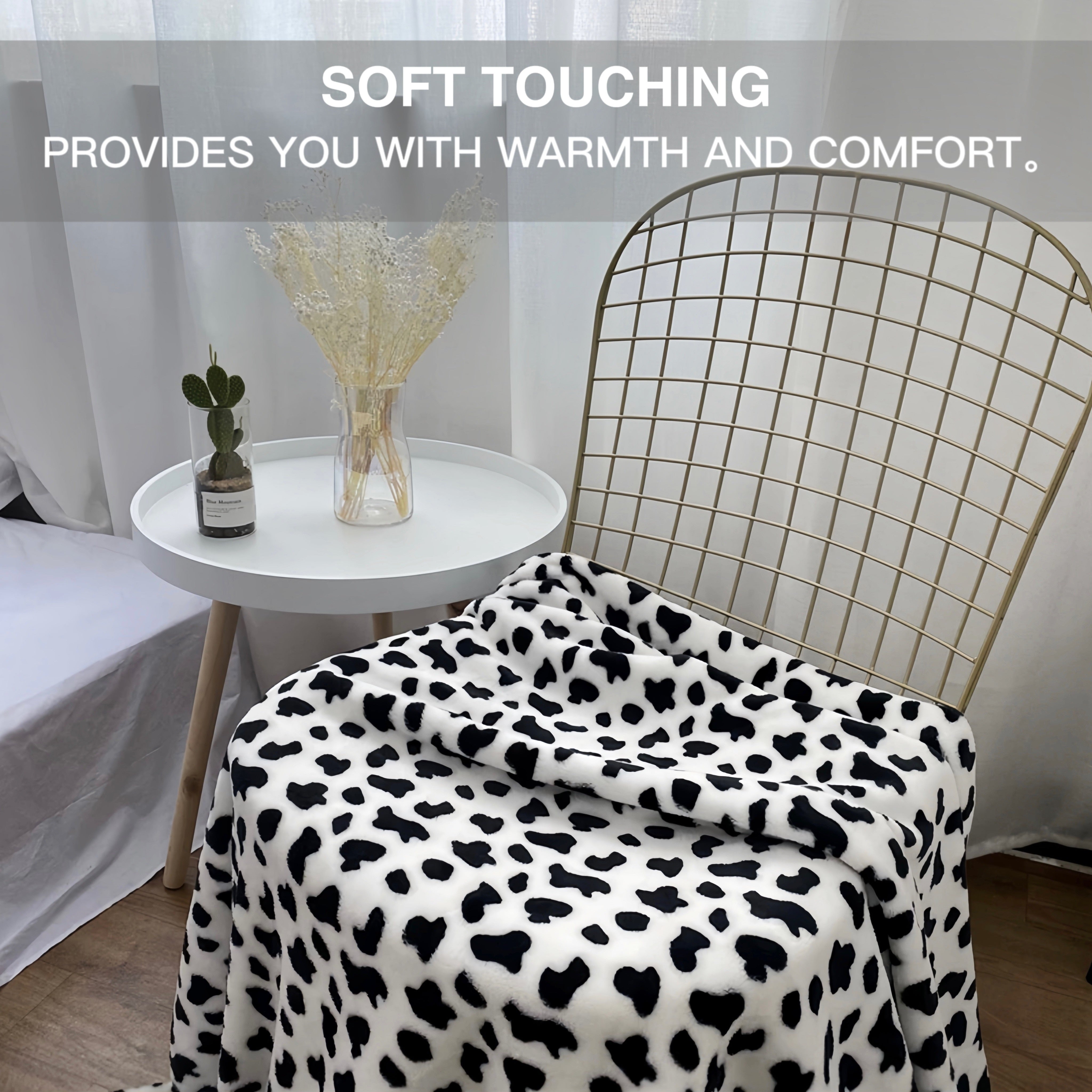 Cow Printed Flannel Blanket Double-Sided Soft Warm Snuggle for Couch Bed Travel