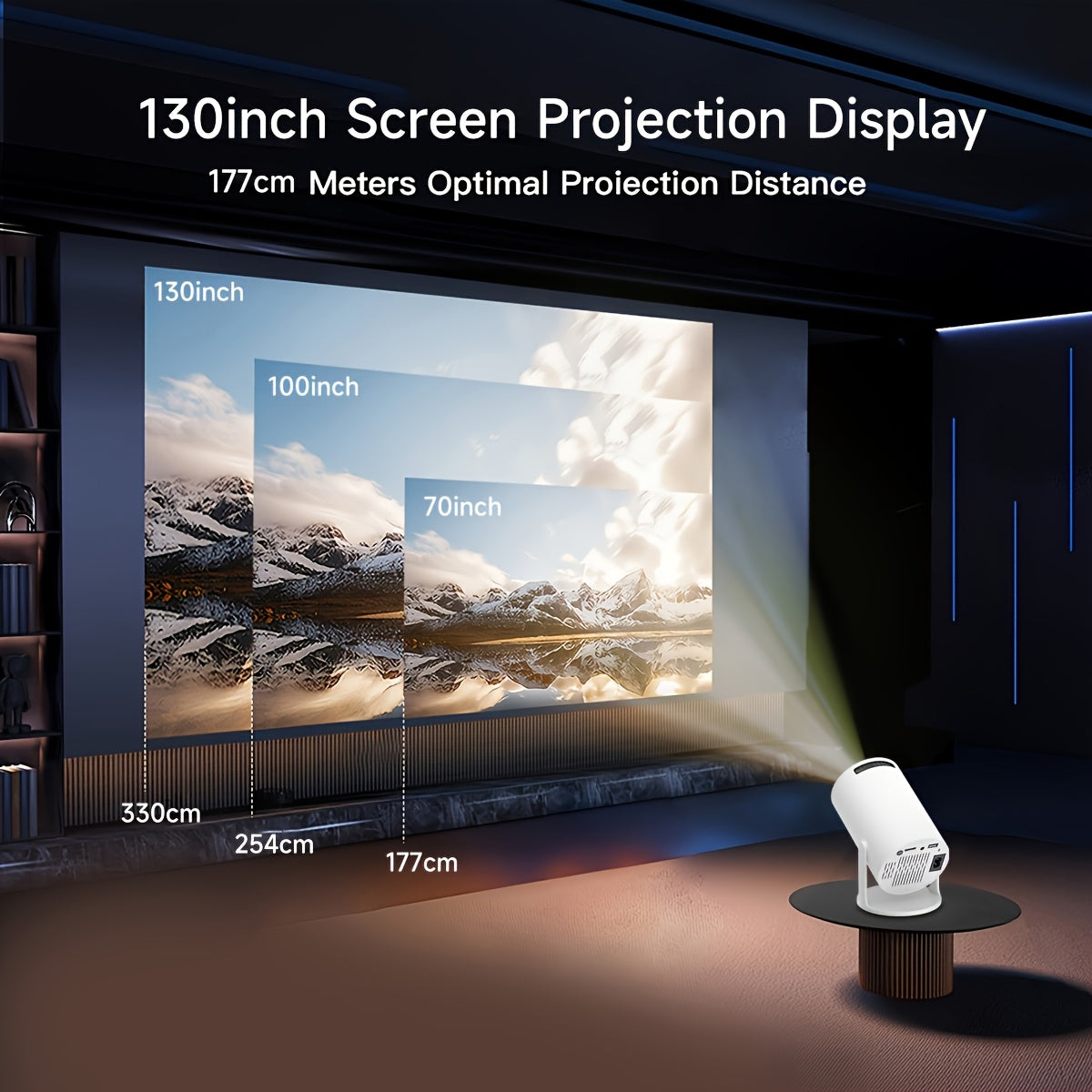 Ultra HD Projector with WiFi Casting 180° Rotation Android TV Portable Home Theater