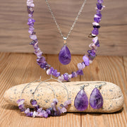 Boho-Chic Amethyst Jewelry Set Natural Stone Necklace and Earrings Gift for Women