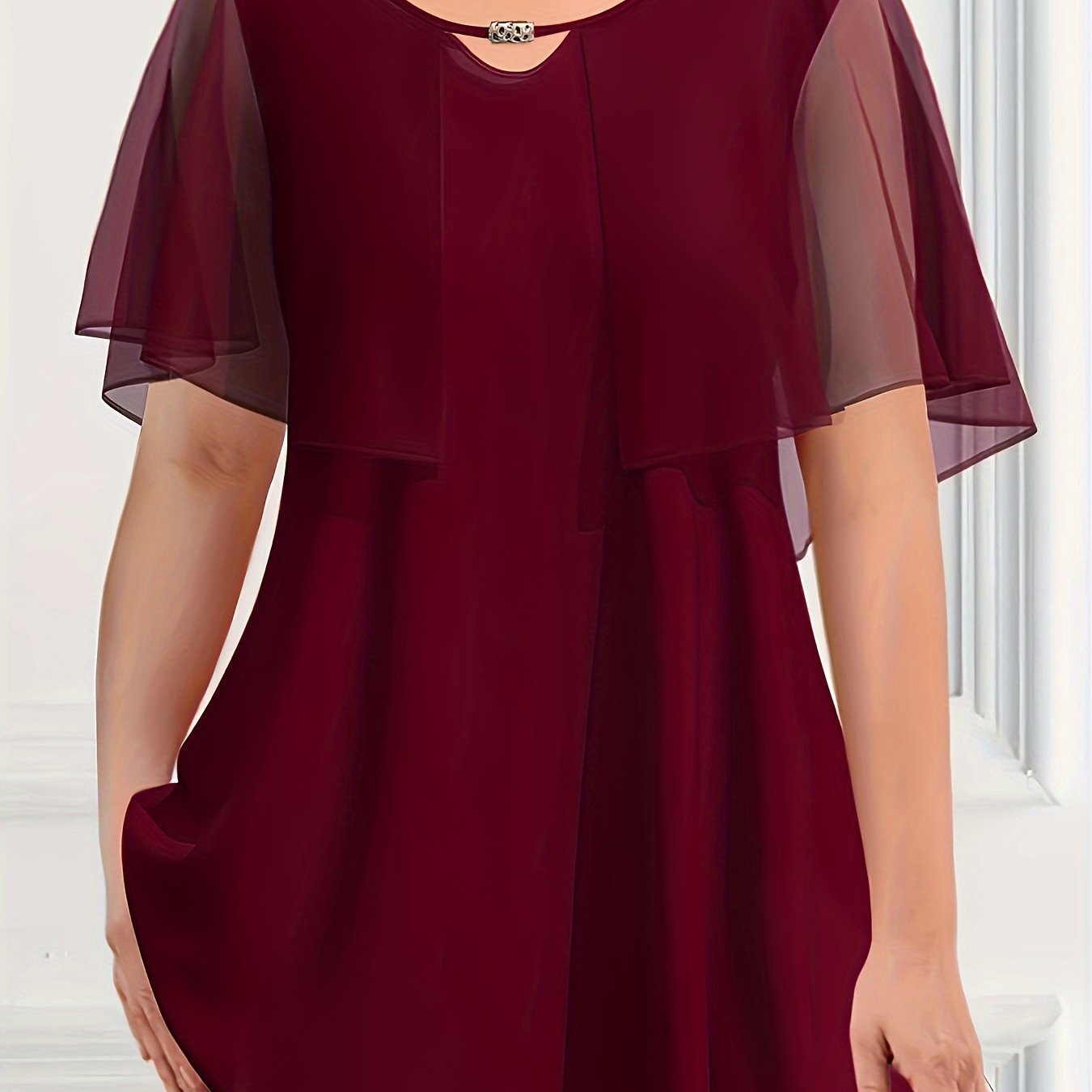 Plus Size Women's Royal Blue Chiffon Blouse with Flowing Sleeves