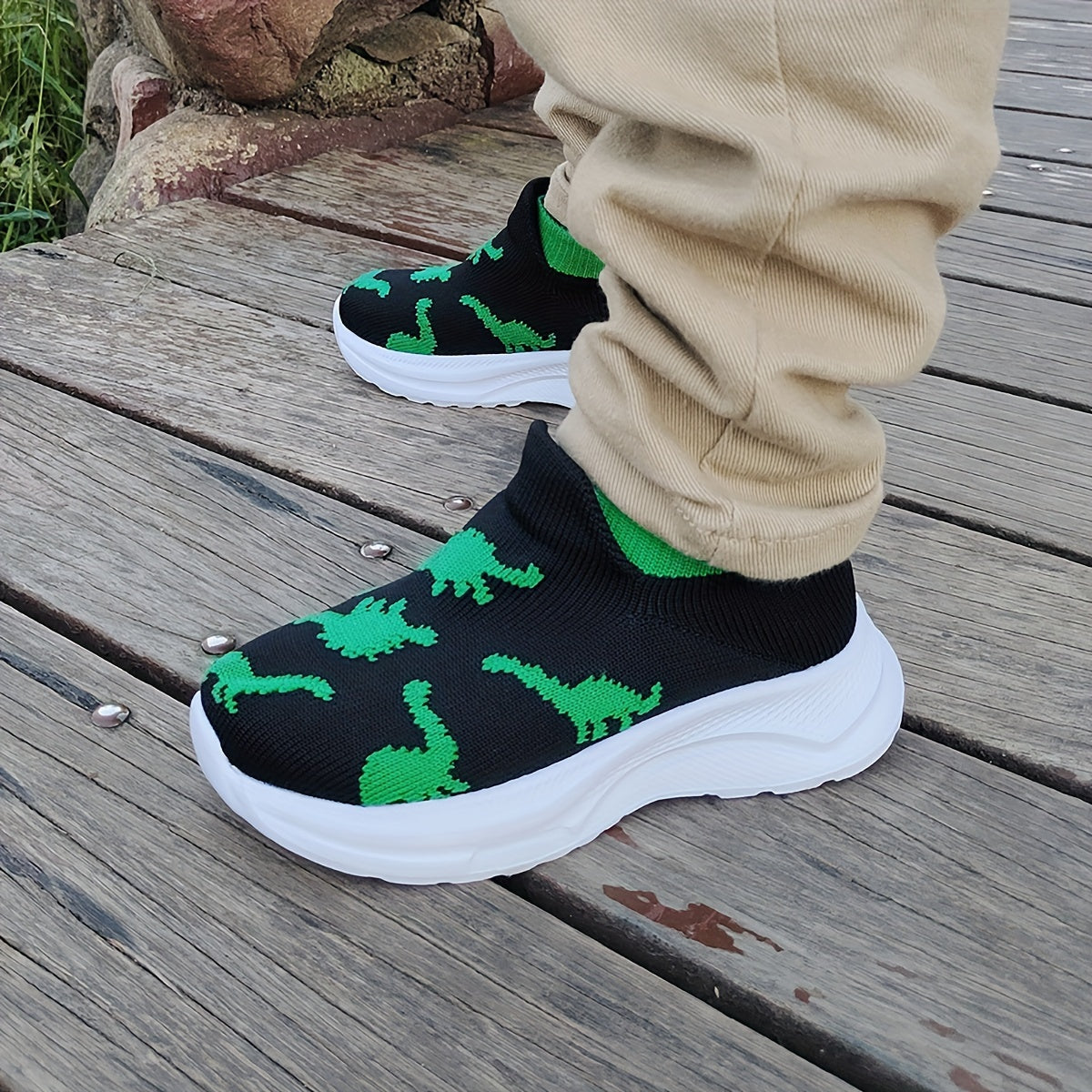 Kids' Dinosaur Cartoon Slip-On Sneakers for Toddlers Breathable Lightweight All-Season