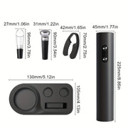 Электрический набор для открытия вина включает в себя нож для фольги и вакуумный запайщик; работает от батареек и легко хранится; идеально подходит для домашних баров и ресторанов.