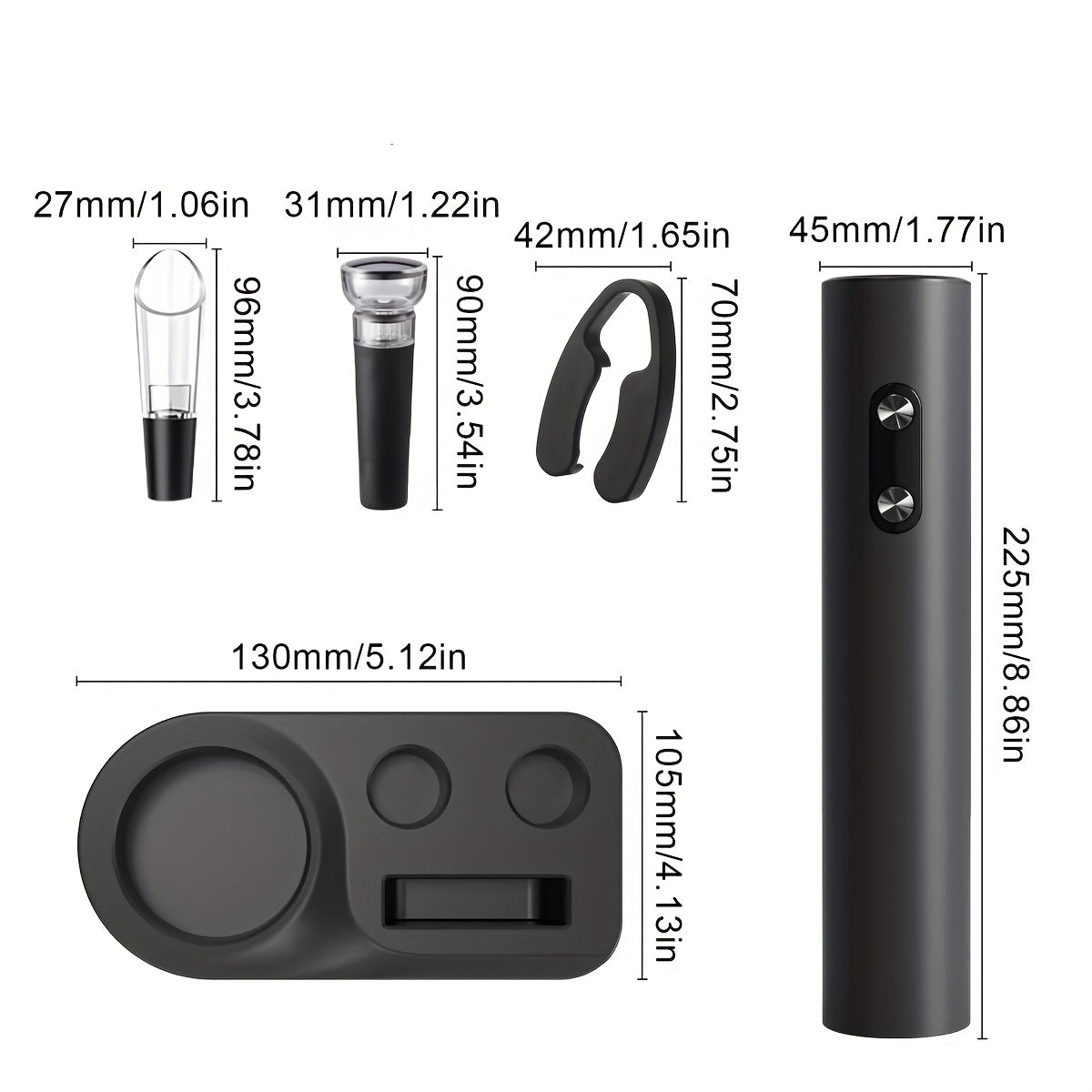 Электрический набор для открытия вина включает в себя нож для фольги и вакуумный запайщик; работает от батареек и легко хранится; идеально подходит для домашних баров и ресторанов.