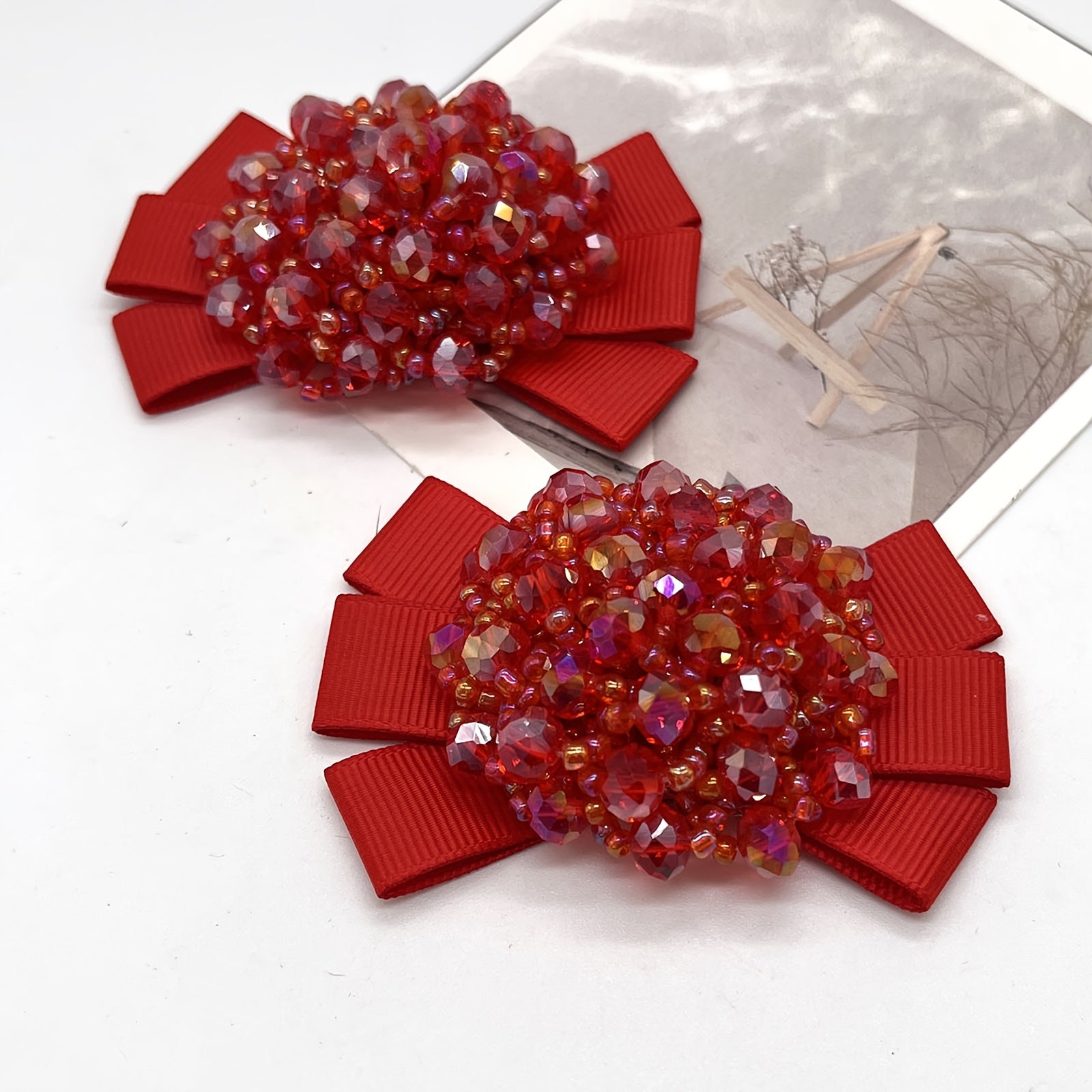 Women Beaded Bow Shoe Clips Detachable Sparkling Multicolor Shoe Accessories