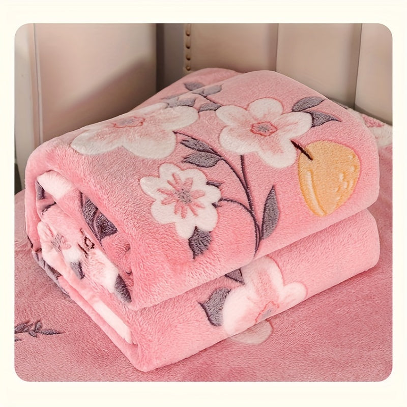 Pink Floral Fleece Blanket Cozy Throw for Bed Couch Nap Home Decor