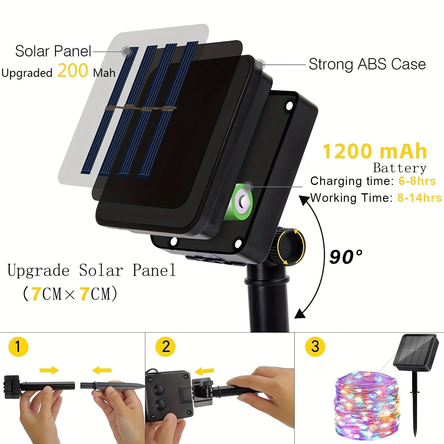 Luces de hadas LED solares con 8 modos, luces de cuerda para exteriores para decoración de jardín, patio, fiesta, 7m 12m 22m 32m