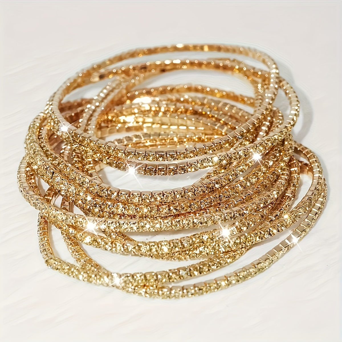 Women's Rhinestone Tennis Bracelets Set 12-Piece Elastic Bangle for Daily Wear