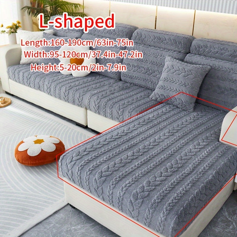 Wheat Sheaf Pattern Plush Sofa Cover Elastic Fit for 1-4 Seater Non-Slip Machine Washable