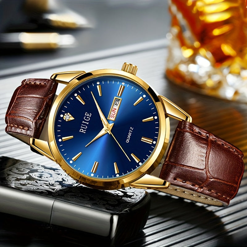 Men's Quartz Wristwatch with Leather Strap for Casual and Business Wear
